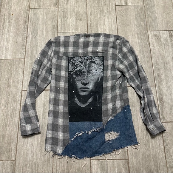 Maniere De Voir Plaid Denim Portrait Button Down - Picture 3 of 3